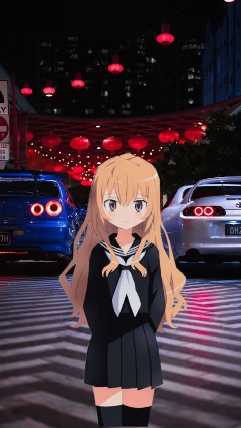 Taiga Aisaka in toky with a white toyota supra mk4 and a blue nissan skyline GT-R R34 (anime x jdm wallpaper) Skyline R34 Anime, Supra X Anime, Supra Anime, White Toyota Supra, Anime X Jdm, White Toyota, Taiga Aisaka, Nissan R34, R34 Skyline