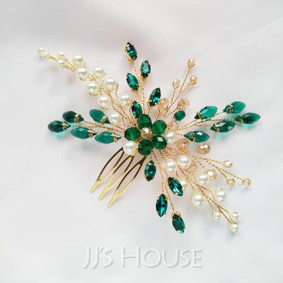 Emerald Hair Piece, Emerald Hair, Gold Hair Comb, Pearl Hair Combs, Gold Headpiece, Wedding Headpieces, Hair Comb Accessories, Hair Accessories Wedding, Wedding Hair Jewelry