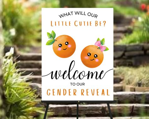 What Will The Cutie Be Gender Reveal, Gender Reveal Cutie Theme, What Will Our Cutie Be Gender Reveal, Orange Gender Reveal, Cutie Gender Reveal, Cutie Theme, Gender Reveal Food, Gender Announcement, Gender Reveal Signs