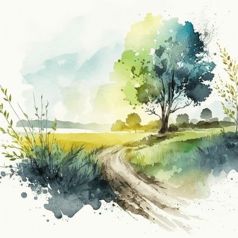 Avocado Design, Minimal Tattoo Designs, Minimal Tattoo Ideas, Watercolor Scenery, Watercolor Art Landscape, Flower Painting Canvas, Relaxing Art, Diy Watercolor Painting, Landscape Art Painting