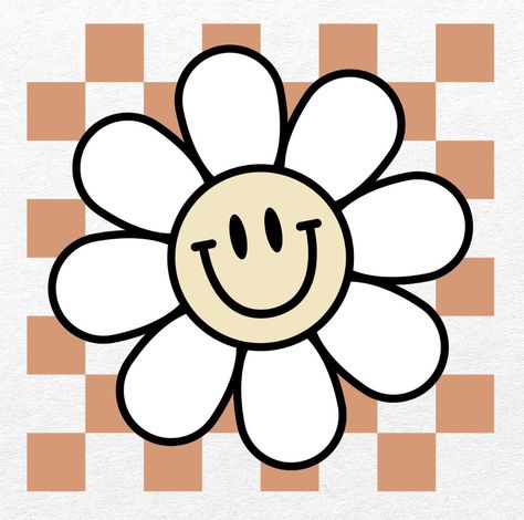 Checkered Flower, Cricut Quotes, Smiley Face Svg, Smiley Flower, Flower Svg Files, Face Flower, Retro Svg, Smile Design, Happy Flowers