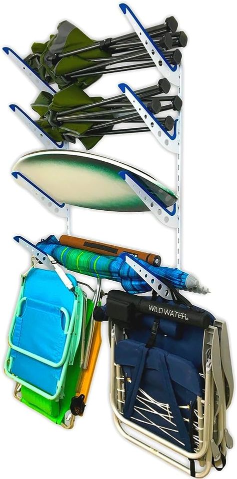 Beach Gear Storage, Camp Chair Storage, Lake Storage, Beach House Garage, Beach House Storage, Beach Chair And Umbrella, Surfboard Wall Rack, Beach Storage, Garage Organization Systems