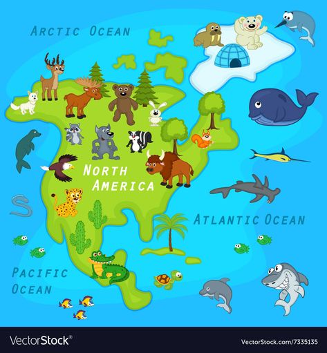 North America Animals, North America Continent, Earth Science Projects, Homeschool Room Design, Map Of North America, Geography For Kids, Animal Templates, North America Map, Maps For Kids