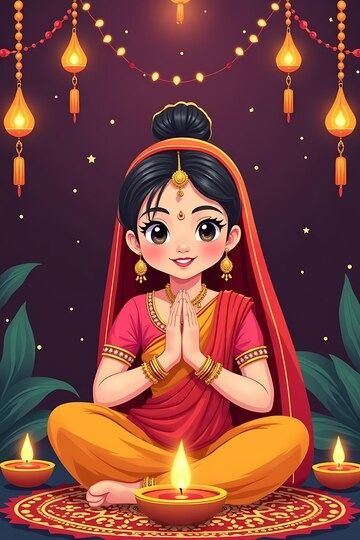 Diwali Illustration Art, Attractive Background, Woman Sitting, Diwali, Digital Illustration, Graphic Resources, A Woman, Art Painting, Festival