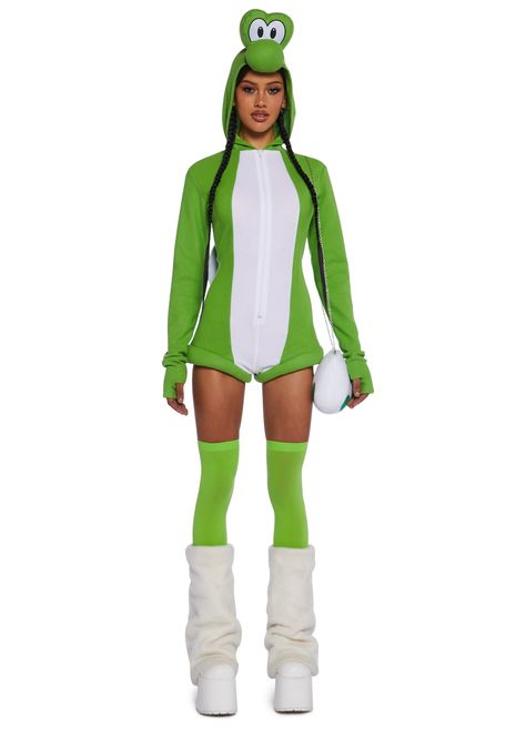 Yoshi Costume Women, Yoshi Halloween Costume, Halloween Costumes Onesies, Mario Characters Costumes, Mario Costume Women, Mario Character Costumes, Yoshi Halloween, Pikachu Halloween Costume, Womans Halloween Costume