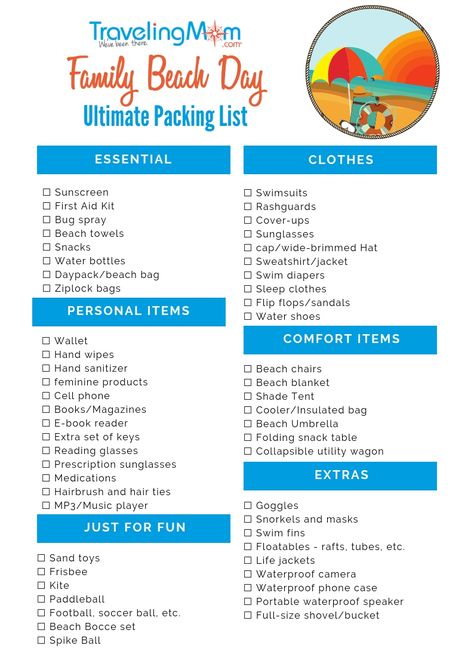 Complete List of Things to Pack for a Day at the Beach with Family | Traveling Mom Beach Day Packing List, Beach With Family, Beach Trip Packing List, Beach Trip Packing, Family Beach Day, Beach Vacation Packing, Things To Pack, Beach Vacation Packing List, Beach Packing