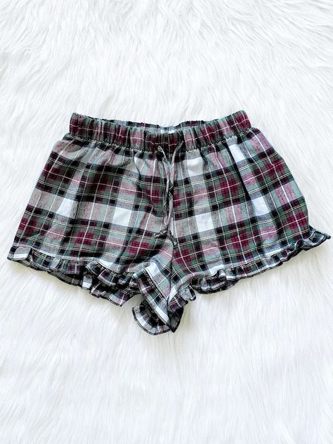 Plaid Shorts Ruffle Trim Pajama PJ Adult Women Sleepwear Bridesmaid Birthday Sports Christmas Fall Winter Spring Elastic Waistband Holiday - Etsy Christmas Shorts, Matching Christmas Outfits, Christmas Pj, Women Sleepwear, Pj Shorts, Christmas Pjs, Christmas Outfits, Sleep Shorts, Plaid Shorts