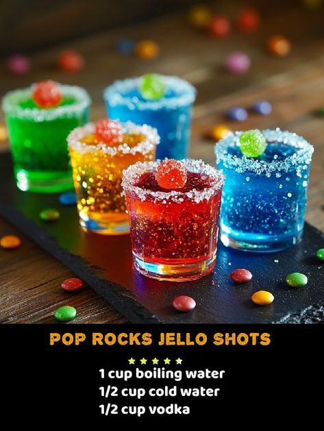 Birthday Jello Shots, Shots Alcohol Recipes, Jello Shots Vodka, Pop Rocks Candy, Tiffany Birthday Party, Halloween Jello Shots, Halloween Jello, Cozy Fall Recipes, Board Party