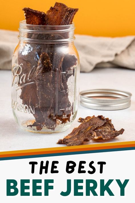 Learn how to make homemade beef jerky in a dehydrator with this super easy recipe! Simple ingredients give this jerky a slightly spicy, super savory flavor that will keep you coming back for more! Perfect for hiking snacks and camping trips. Top Round Beef Jerky, Original Beef Jerky Recipe, Jerky Dehydrator Recipes, How To Make Jerky In A Dehydrator, Best Beef Jerky Recipe Dehydrator, Easy Beef Jerky Recipe Dehydrator, Spicy Beef Jerky Recipe Dehydrator, Beef Jerkey Recipes Dehydrator, Beef Jerky Recipe Dehydrator Air Fryer