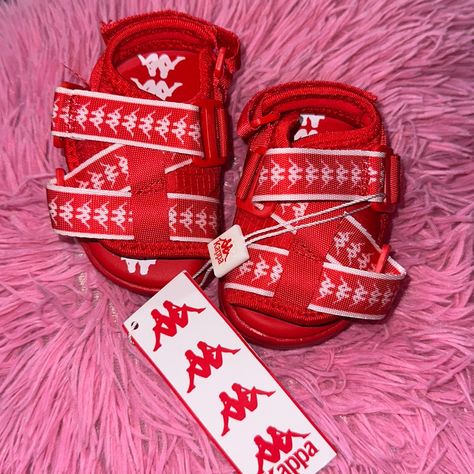 Red Brand New Kappa Slides. Baby Shoes Size 4c Kappa Slides, Kappa Shoes, Baby Footwear, Bloxburg Outfits, Jordan Shoes Girls, Baby Shoe Sizes, Baby Necessities, Baby Tips