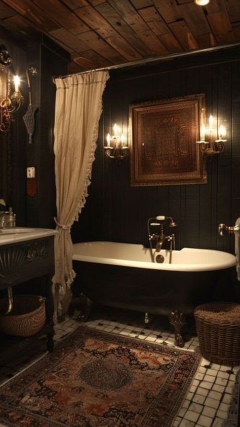 Abandoned Bathroom Aesthetic, 1920s House Interior Design Victorian, Gothic Bathroom Aesthetic, Vintage Gothic Interior, Moody Bathroom Aesthetic, Southern Gothic Interior, Dark Cottagecore Bathroom, Cottagecore Aesthetic Bathroom, Moody Vintage Bathroom