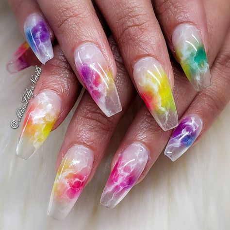 Neon Pigment Nails, Smokey Nails, Pigment Nails, Watercolor Nails, Rainbow Nails Design, Rainbow Nail, Water Color Nails, Rainbow Nails, Clear Nails