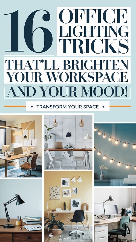 16 Office Lighting Tricks That'll Brighten Your Workspace and Your Mood! Indoor String Lights Office, Floor Lamp For Office Work Spaces, Study Room Lighting Ideas, Floor Lamp Office Work Spaces, Fairy Lights Office Desk Areas, String Lights In Office, Low Light Office Decor, Basement Office Lighting, Ambient Lighting Office