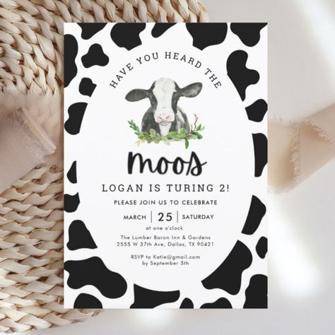 Have You Heard The Moos Cow Boy 2nd Birthday Invitation - Birthday Invitation 2 Year Cow Birthday, Have You Heard The Moos Invite, Cow Two Birthday, Two Year Old Cow Birthday Party, Cow 2nd Birthday Party Boy, 2nd Birthday Farm Theme Boy, Two Themed Birthday Party Boy, 2nd Birthday Party Themes Boy, 2nd Birthday Ideas For Boys