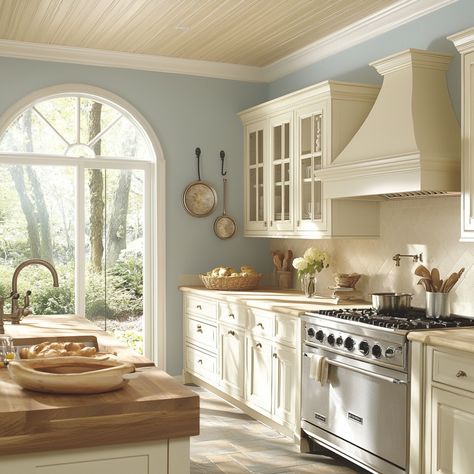 15 Stunning French Country Kitchen Ideas: Transform Your Space - Neutral Country Kitchen, French Blue Kitchen Walls, French Country Kitchen Floors, French Kitchen Aesthetic, European Kitchen Design French Country, Kitchen Ideas French Country, English Cottage Kitchen Ideas, Country Chic House, French Farm Kitchen