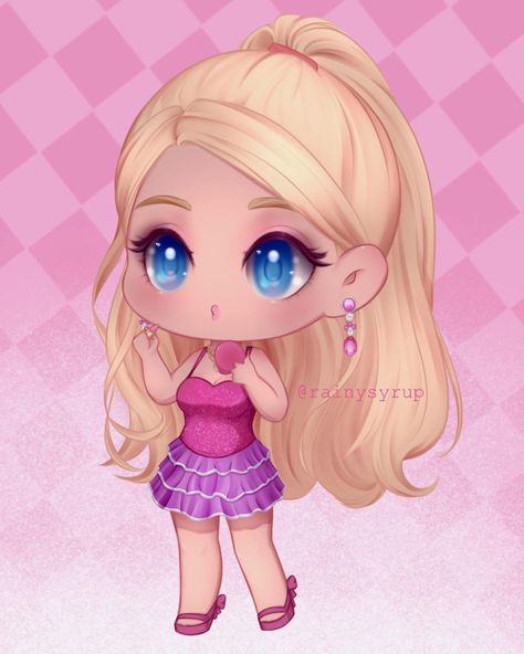 Anime Barbie Art, Barbie Fan Art, Pink Girly Makeup, Chibi Art Style, Cartoon Barbie, Barbie Fanart, Barbie Bebe, Life In The Dreamhouse, Cute Barbie