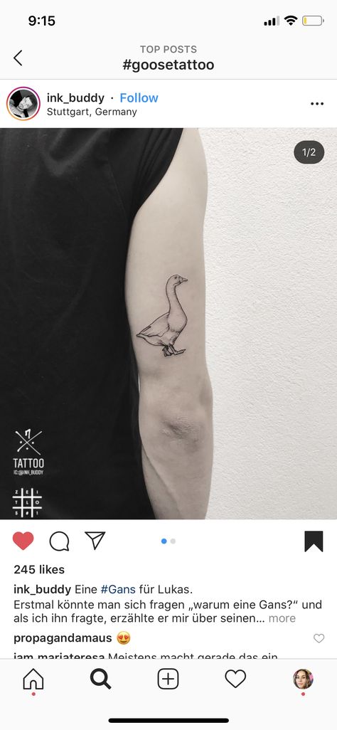 Goose Matching Tattoos, Goose Tattoo Simple, Cute Goose Tattoo, Goose Tatoos, Goose Line Tattoo, Goose Tattoos, Goose Outline Tattoo, Silly Goose Tattoo, Goose Tattoo