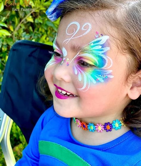 Mask Face Paint, Animal Face Paintings, Festival Face Paint, Butterfly Face Paint, Girl Face Painting, Butterfly Eyes, Butterfly Makeup, Festival Face, Balloon Painting