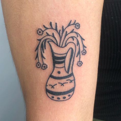 Water Jug Tattoo, Pitcher Tattoo, Jug Tattoo, Watering Can Tattoo, Folk Tattoos, Folk Pottery, Skull Tattoo, Flower Tattoo, Tattoo Ideas