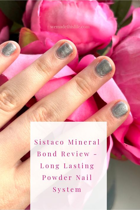 Text on hand with silver nail polish against a background of pink flowers, featuring a review of Sistaco Mineral Bond. Sistaco Nails, Deluxe Nails, Importance Of Mental Health, Weaning Recipes, Working Mums, Nail Care Routine, Tv Bracket, Beauty Crafts, Cost Of Living