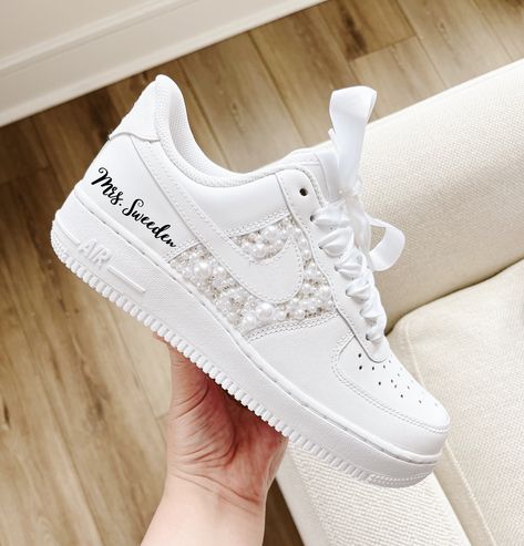 Custom Air Forces, Af1 White, Bling Sneakers, Personalized Sneakers, Wedding Shoes Sneakers, Reception Shoes, Bridal Sneakers, Shoes Air Force, Wedding Personalized