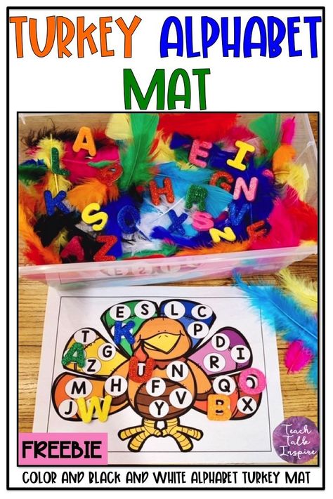 Turkey Alphabet, Thanksgiving Preschool Theme, Alphabet Sensory Bin, Thanksgiving Alphabet, Thanksgiving Literacy, Turkey Theme, Thanksgiving Letter, Thanksgiving Activities Preschool, Turkey Activity