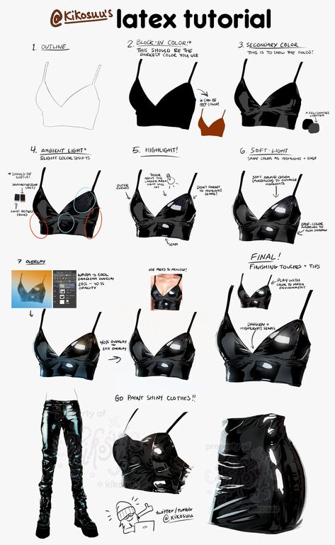 KIKO★ on X: "here's an actual step by step for painting latex/shiny clothes! thank you so much for all the love on the original post <3 #arttips #digitalart https://t.co/9pbdxlnX2E" / Twitter Digital Painting Techniques, Digital Art Beginner, Clothing Design Sketches, Coloring Tutorial, Shiny Clothes, Digital Painting Tutorials, Drawing Clothes, Art Tutorials Drawing, Digital Art Tutorial