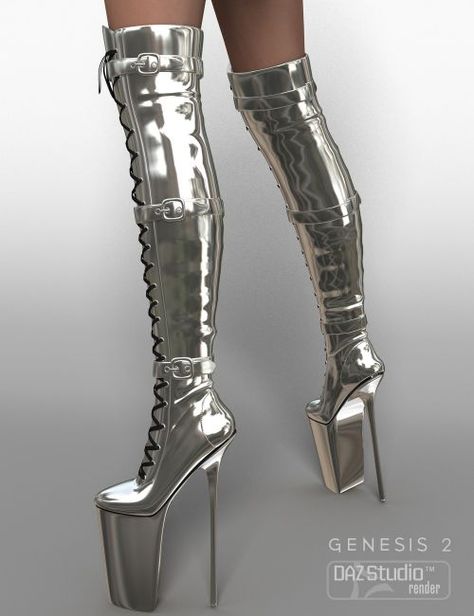 Nixtreme Boots 4 for Genesis 2 Female(s) | Footwear for Daz Studio and Poser Extreme High Heel Shoes, Chrome Heels, High Platform Shoes, Extreme High Heels, High Heeled Boots, Thigh High Boots Heels, Foto Poses, Pointed Toe Shoes, 3d Render