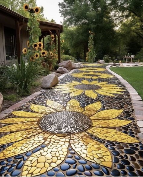 Sidewalk Landscaping, Mosaic Garden Art, Rock Garden Design, Mosaic Garden, Garden Yard Ideas, Outdoor Decor Backyard, Garden Pathway, Backyard Projects, Backyard Patio Designs