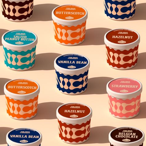 Ice Cream Packing Design, Retro Design Packaging, Retro Food Packaging, Simple Package Design, Nice Ice Cream, Ice Cream Branding, Creative Ice Cream, Retro Ice Cream, Ice Cream Tub