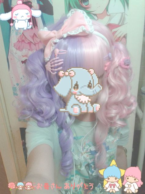 Fairy Kei Pfp, Kawaii Hair Color, Fairy Kei Wallpaper, Candy Core Outfits, Bunny Vtuber, Fairy Kei Hair, Yume Kawaii Fashion, Decora Hair, Goth Outfits Aesthetic