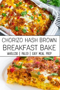 This easy recipe for chorizo hash brown bake is going to be your new favorite meal prep breakfast! It is full of flavor and made with ingredients that are paleo and whole30 compliant. #whole30recipes #paleorecipes #whole30 #paleo Chorizo Hash, Paleo Breakfast Casserole, Whole30 Breakfast Recipes, Chorizo Breakfast, Prep Breakfast, Whole 30 Breakfast, Hash Brown, Recipe 30, Hash Browns