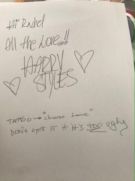 Harry Styles Writing Tattoo, Larry Tattoos Ideas, Harry Styles Writing, Harry Styles Inspired Tattoos, One Direction Tattoos, Harry Tattoos, Best Advice Ever, Lyrics Tattoo, Style Lyrics