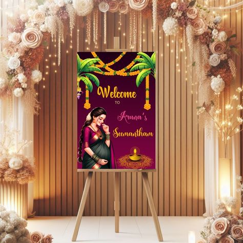 Introducing our adorable baby shower or seemantham, sreemantham welcome sign template! 🍼💖 Get ready to greet your guests with style as we celebrate the imminent arrival of your little bundle of joy. Customize this charming design with your own details and add a sprinkle of sweetness to your event decor! Download now and let the excitement begin! 🎈👣 #indianbabyshower #indianbabyshowerceremony #seemantham #sreemantham #valaikappu #valaikappuceremony #seemanthamwelcomeboard #seemanthamwelcomesi... Seemantham Name Board, Sreemantham Decoration, Seemantham Decoration, Baby Shower Cake Designs, Announcement Pictures, Indian Baby Showers, Baby Announcement Pictures, Baby Shower Invitations Design, Creative Logos