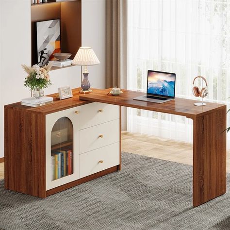 Ebern Designs L Shaped Computer Desk With Drawer Cabinet | Wayfair Corner Home Office, Small Room Desk, Computer Desk With Drawers, L Shaped Computer Desk, L Shaped Office Desk, Large Computer Desk, Small Computer Desk, Corner Desk Office, Long Desk