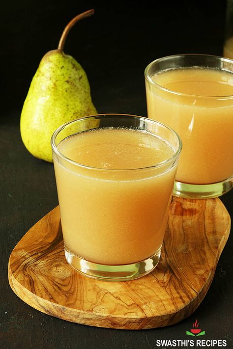 Homemade Pear Juice, Juicing Pears, Pear Juice Recipes, Healthy Fruit Juice, Dal Chilla, Indian Vegan Recipes, Low Calorie Fruits, Fruit Juice Recipes, Indian Vegan