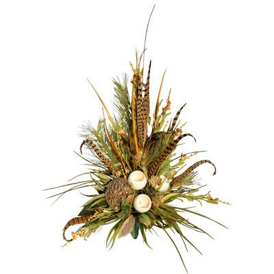 Bloomsbury Market Floral Arrangement Masculine Floral Arrangements, Feather Ideas, Western Bedding Sets, Feather Arrangements, Western Bedding, Greenery Arrangements, Black Forest Decor, Rustic Entryway, Pheasant Feather