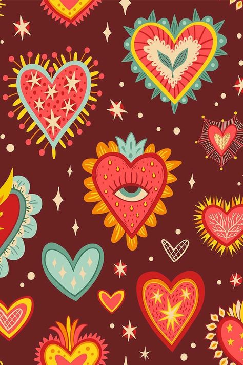 Sacred Heart. Spirituality Pattern Spiritual Signs, Sacred Heart Art, Mexican Pattern, Heart Painting, Folk Art Painting, Mexican Art, Heart Art, Sacred Heart, Graphic Design Inspiration