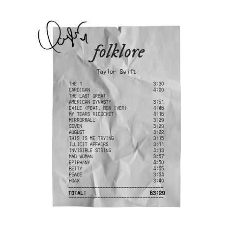 Receipt Poster, Album Receipt, Folklore Album, Taylor Swift Folklore, Poster White, Mad Women, Bon Iver, Epiphany, I Tried