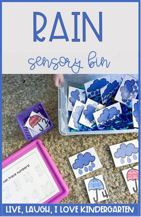 Easy sensory bin for preschoolers or toddlers!  Add math activities to create a learning sensory bin for your preschoolers!  #preschoolmath | #toddleractivities | #livelaughilovekindergarten Rain Sensory Bin, Rain Storm, Make It Rain, Preschool Lesson Plans, Math Activities Preschool, Teacher Blogs, Preschool Lessons, Preschool Math, Sensory Bins