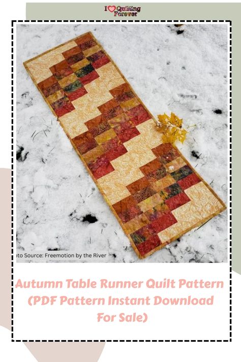 Autumn Table Runner Quilt Pattern (PDF Pattern Instant Download For Sale) Thanksgiving Table Runner Pattern, Fall Quilted Table Runners Patterns Free, Fall Quilt Table Runner Patterns Free, Table Runner Quilt Patterns, Table Runner Quilt Pattern, Autumn Table Runner, Table Runner Quilt, Table Runner Tutorial, Fall Table Runner