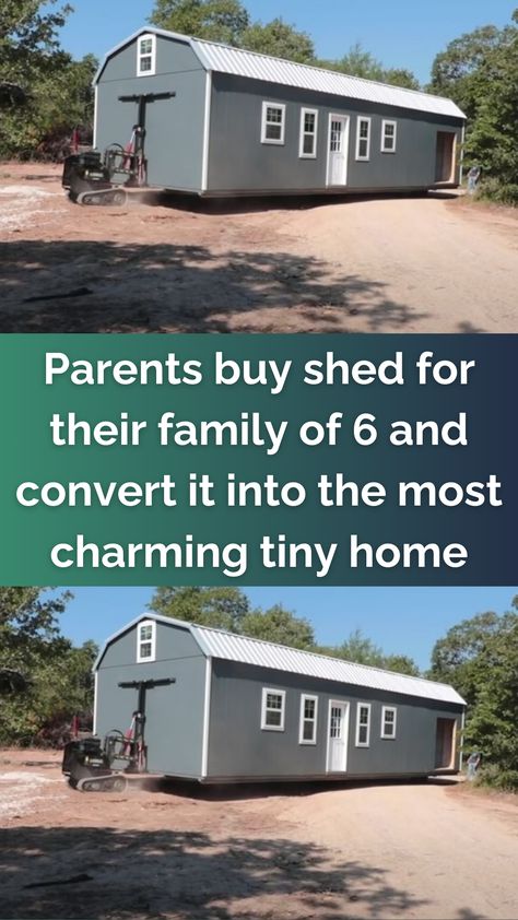 Not only did their 'shed home' turn out gorgeous, but it's completely changed their lives. Would you move into a shed and share a single bathroom with your four children? Well, Kelly and Beau Brotherton did and it suits them just fine.  Converting a 16′ x 48′ shed into a cozy home has allowed them to work toward their goal of being debt-free in their 30s. In addition to building their home on 7 acres of raw land, they also turned that land into a self-sufficient farm. Turning A Shed Into A Guest House, Shed To Home Floor Plans, She’d To House, How To Build A Tiny Home On A Budget, 16x48 Shed House Plans, Livable Sheds Floor Plans, Turning A Shed Into A Tiny House, Tiny House From Storage Shed, Shed Home Ideas