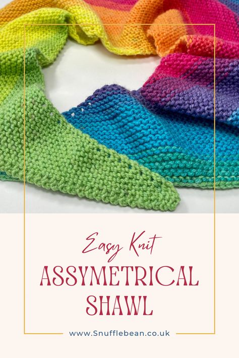 Knit a Super Quick & Easy Asymmetrical Shawl [Free Written Pattern & Video Tutorial!] - Snufflebean Yarn Sock Yarn Shawls, Free Knit Shawl Patterns, Shawl Scarf Pattern, Asymmetrical Shawl, Shawlette Pattern, Knitting Projects Free, Knitted Projects, Circular Knitting Machine, Knitted Scarves