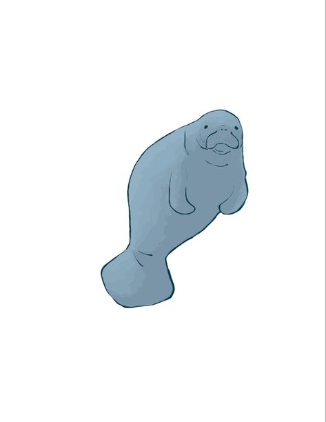 Manatee Wallpaper Aesthetic, Simple Manatee Drawing, Manatee Background, Marine Animal Doodles, Cute Manatee Drawing, Manatees Drawing, Manatee Painting Easy, Sea Creatures Painting Easy, Manatee Doodle