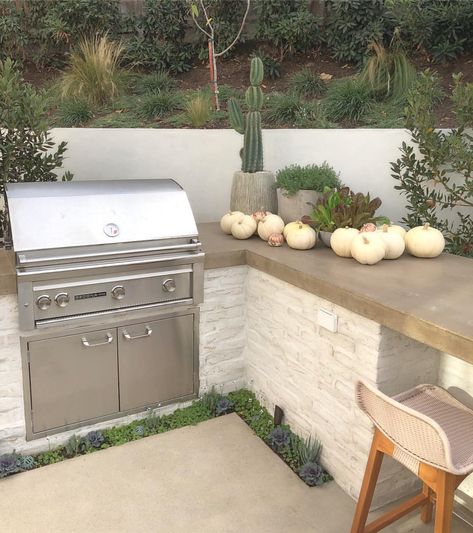 Backyard Built In Bbq, Built In Bbq Ideas, Bbq Island Ideas, Concrete Bbq, Concrete Outdoor Kitchen, Brooke Wagner Design, Brooke Wagner, Outdoor Kitchen Countertops, Outdoor Kitchen Plans