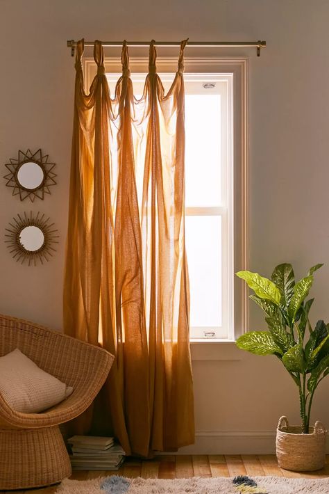 Knotted Window Curtain | Urban Outfitters Rideaux Boho, Urban Outfitters Curtains, Custom Drapery Panels, Cortinas Boho, Yellow Curtains, Boho Curtains, Inspire Me Home Decor, Curtains Living, Cotton Curtains