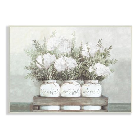 "Shop the Stupell Industries Pristine Hydrangea Bouquets Thankful Grateful Blessed Sentiment Wall Plaque at Michaels. com. All of our wall plaques start off as high quality lithograph prints that are then mounted on durable 0.5 inch thick MDF wood. Each piece is hand finished and comes with a fresh layer of foil on the sides to give it a crisp clean look. Made In USA. Proudly made in the USA, all of All of our wall plaques start off as high quality lithograph prints that are then mounted on dura Hydrangea Bouquets, Flower Jars, Oversize Artwork, Thankful Grateful Blessed, Hydrangea Bouquet, Flowers In Jars, Grateful Thankful Blessed, Lithograph Print, Stupell Industries