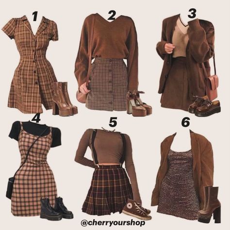 Dark Academia Outfits for your fall wardrobe 🍂! - Comment your fave 1-6 ?🤩 Thanks Giving Outfits Women Dress, Classical Academia Outfit, Dark Academia Inspo Outfit, Where To Shop For Academia Clothes, Dark Fall Outfits Aesthetic, Brown Academia Aesthetic Outfits, Plus Size Outfits Dark Academia, Earthy Academia Outfits, Soft Dark Academia Outfits