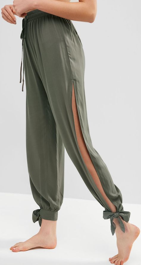 Split Pants, Mode Kimono, Tea Green, Summer Pants, Green Pants, Pants Design, Pants Pattern, Outfit Casual, White Pants