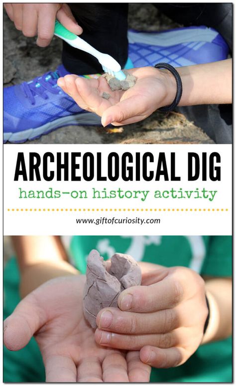 This hands-on history activity shows kids what it's like to be an archeologist studying ancient cultures and civilizations! #handsonlearning #giftofcuriosity #history || Gift of Curiosity Archaeology For Kids, History Crafts, Archaeology Dig, Learning History, Museum Ideas, Time Travelers, Learn History, Homeschool Crafts, How To Start Homeschooling